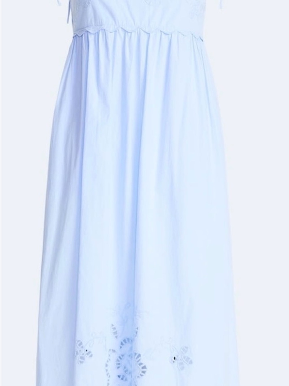 Free Assembly Light Blue Eyelet Midi Dress - Tie Spaghetti Straps With Pockets